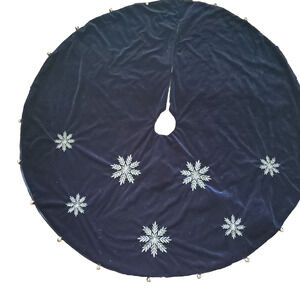 Vintage D&F Designs Blue Velvet Snowflake Christmas Tree Skirt Bells & Stocking